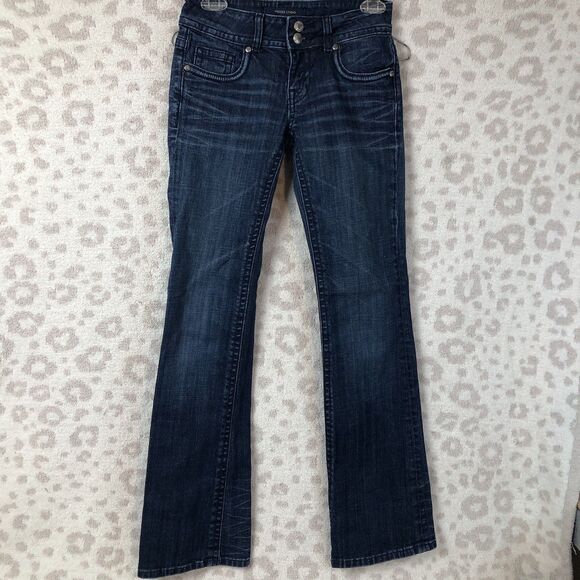 Vigoss jeans women’s 27 x 32 blue denim distressed dark wash boot - Picture 1 of 9
